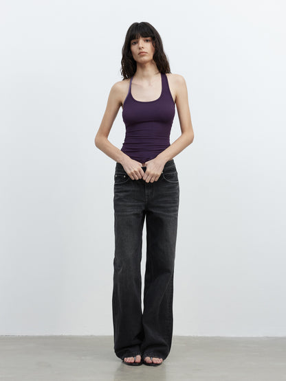 AFTADAWN Vintage Washed Black Wide Leg Denim Jeans