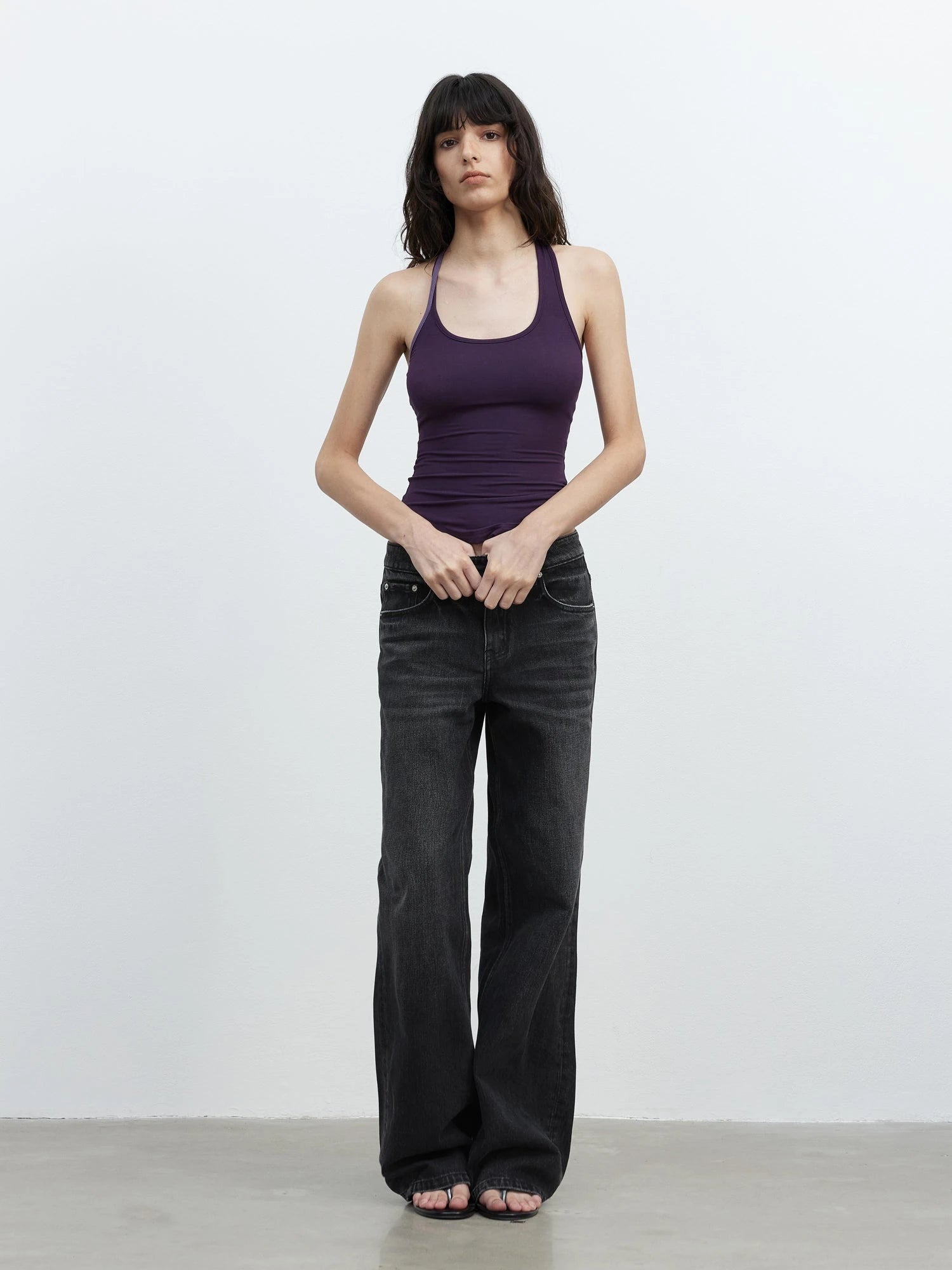 Vintage Washed Black Wide Leg Denim Jeans