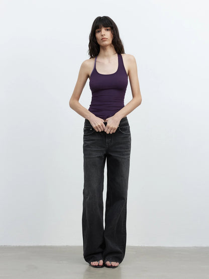 Vintage Washed Black Wide Leg Denim Jeans