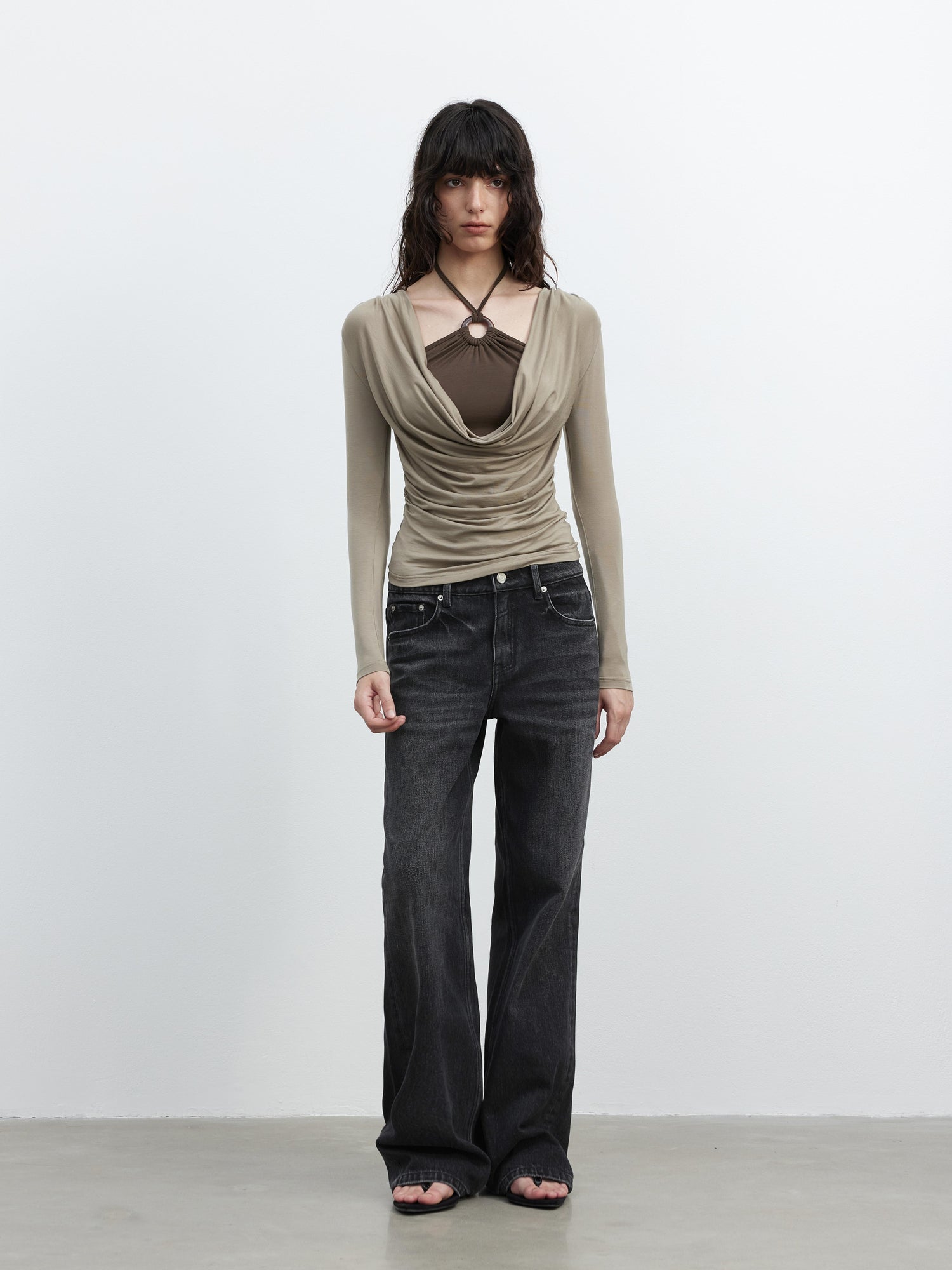 AFTADAWN Vintage Washed Black Wide Leg Denim Jeans
