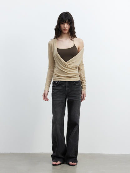 AFTADAWN Vintage Washed Black Wide Leg Denim Jeans