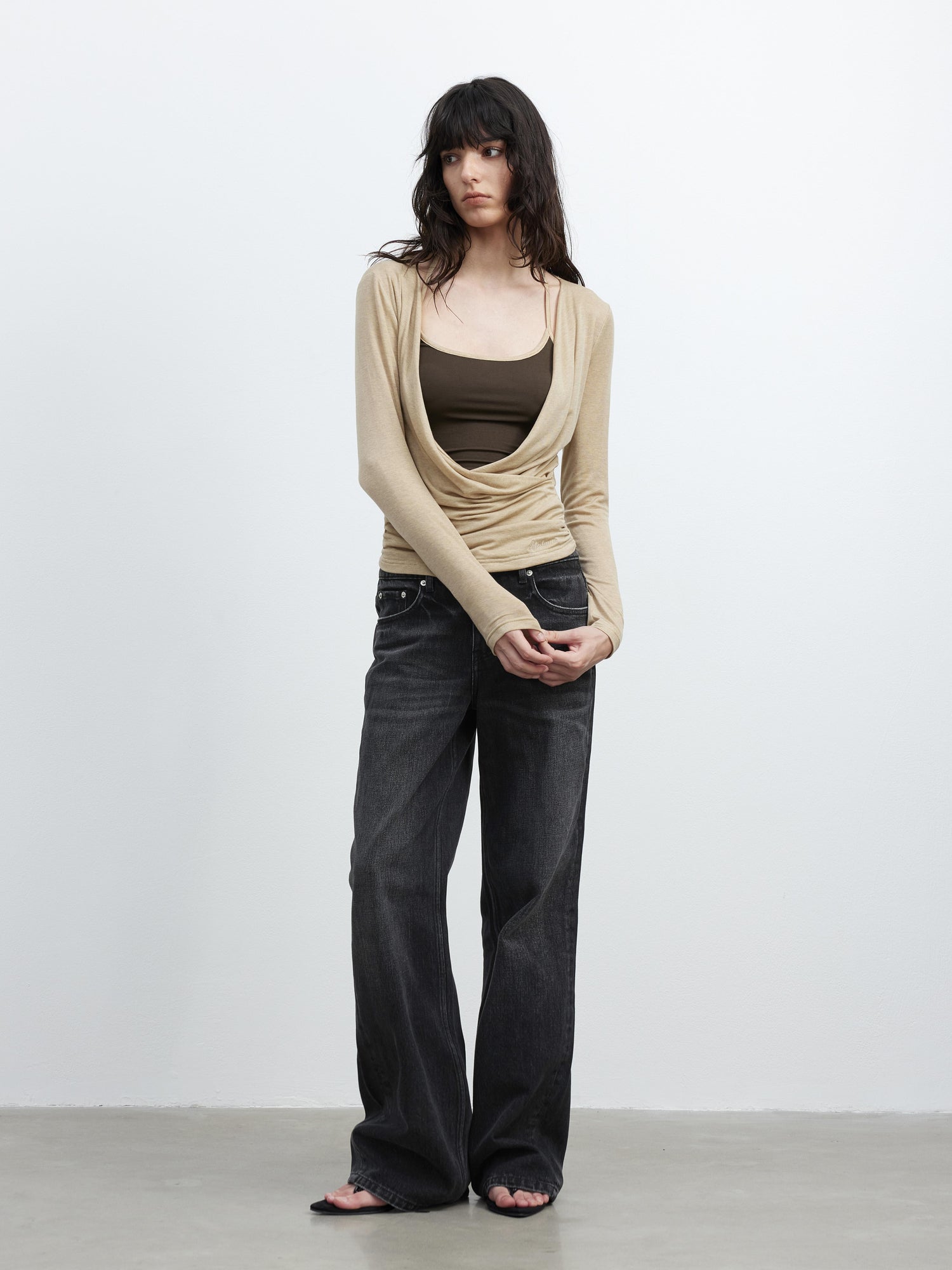 AFTADAWN Vintage Washed Black Wide Leg Denim Jeans