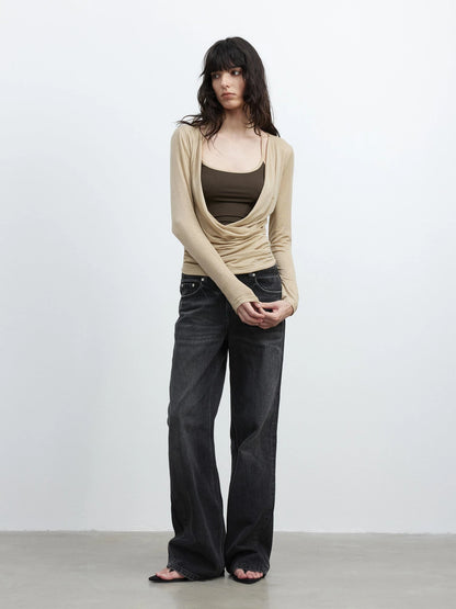 Vintage Washed Black Wide Leg Denim Jeans