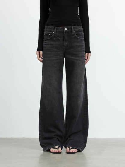 Vintage Washed Black Wide Leg Denim Jeans