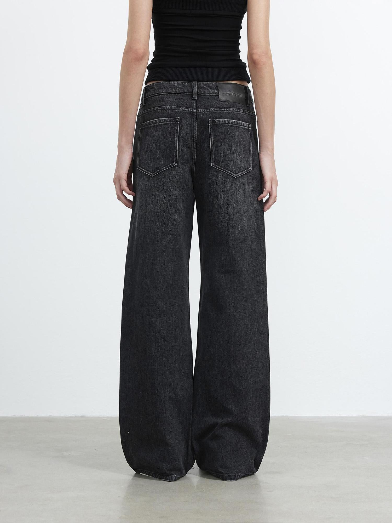 AFTADAWN Vintage Washed Black Wide Leg Denim Jeans