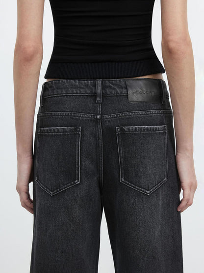 AFTADAWN Vintage Washed Black Wide Leg Denim Jeans