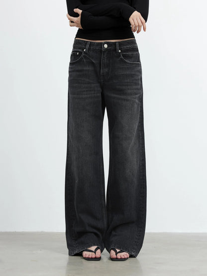 Vintage Washed Black Wide Leg Denim Jeans