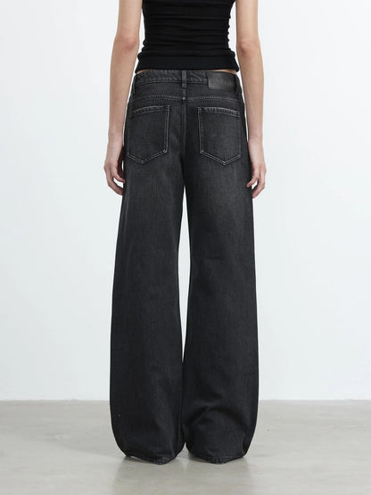 Vintage Washed Black Wide Leg Denim Jeans