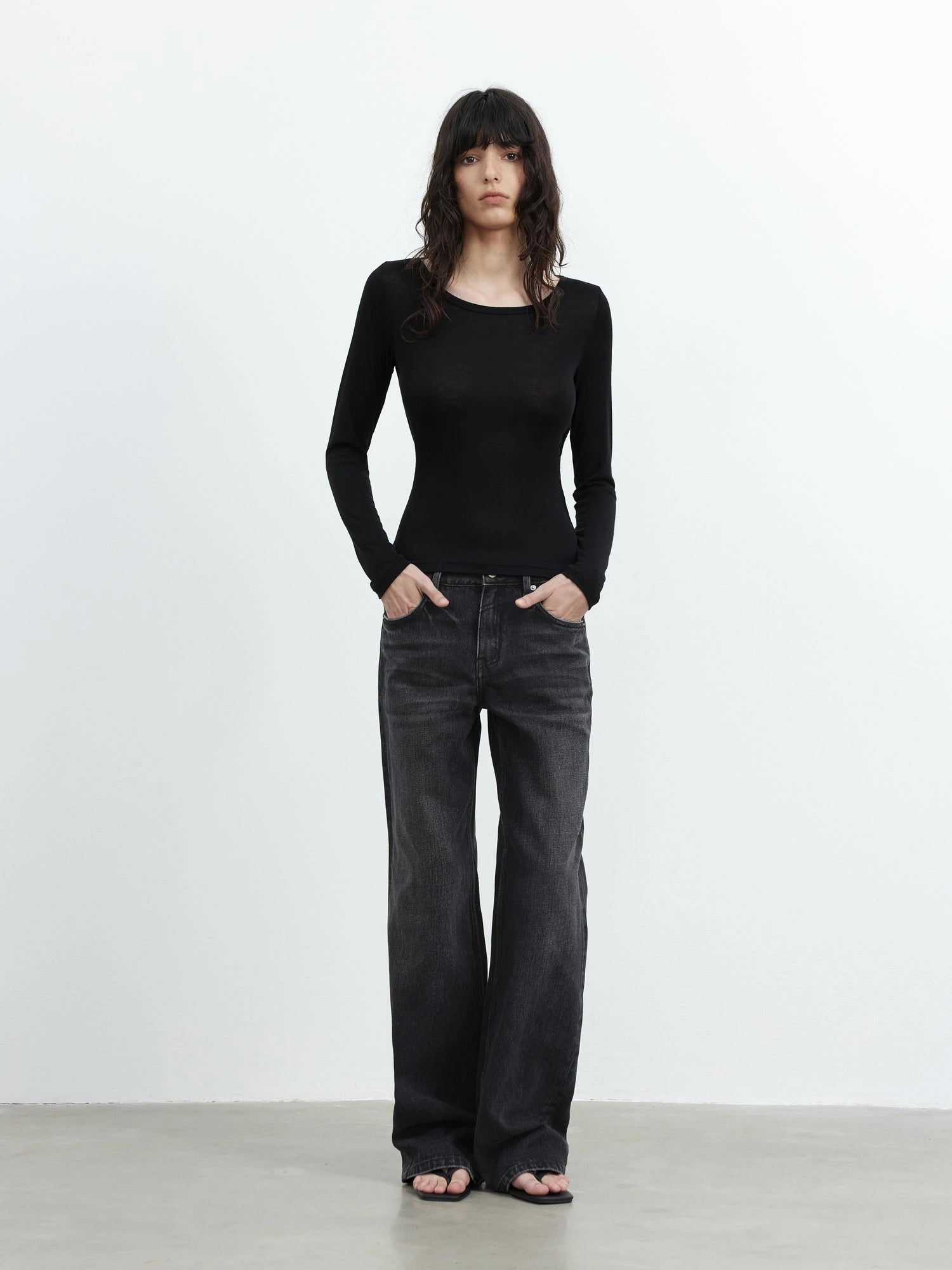 Vintage Washed Black Wide Leg Denim Jeans