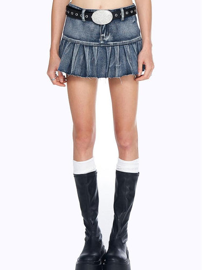 AFTADAWN Vintage Washed Blue High Waist A Line Mini Women&