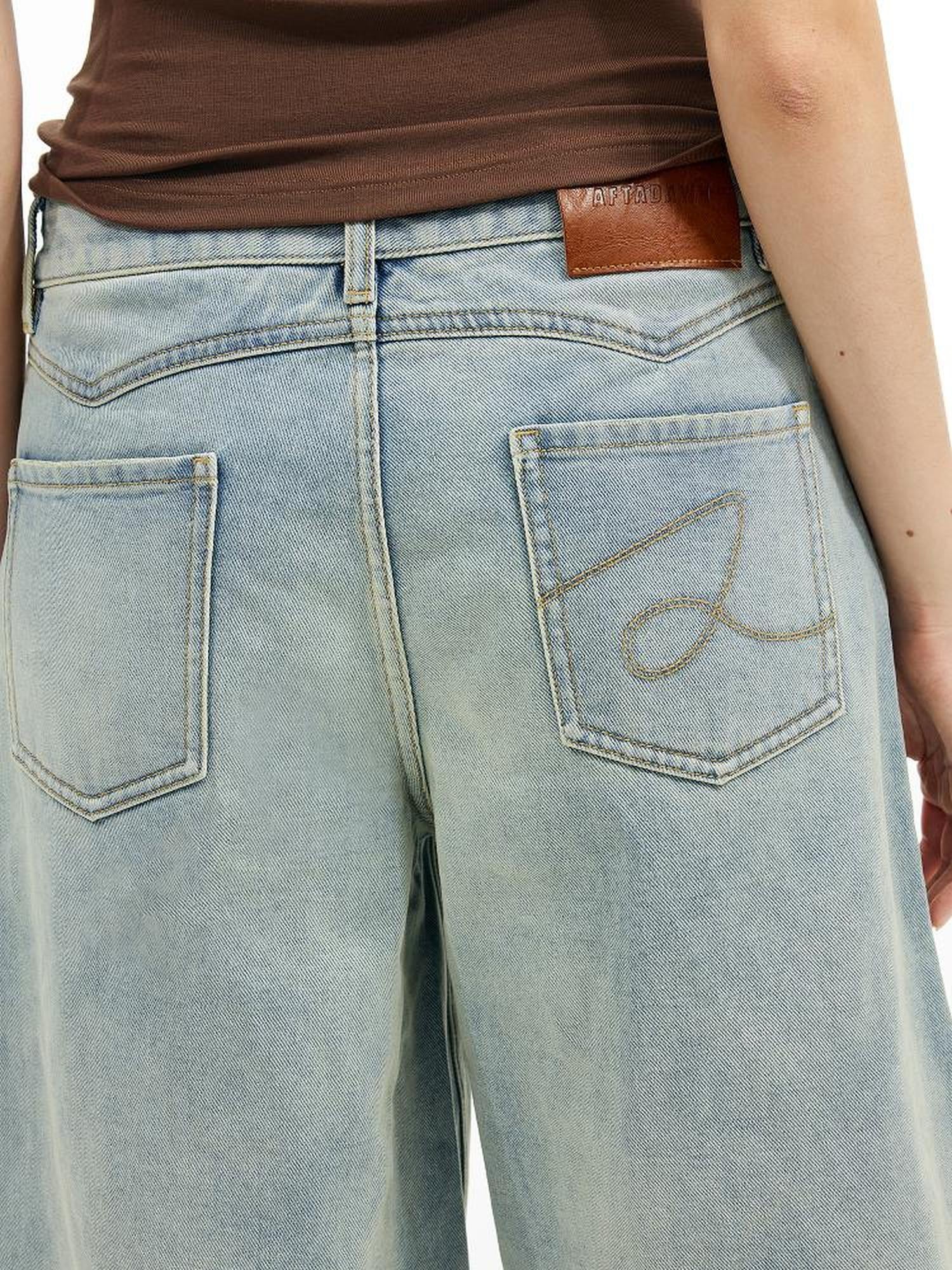 AFTADAWN Vintage Washed Denim Mid Thigh Shorts