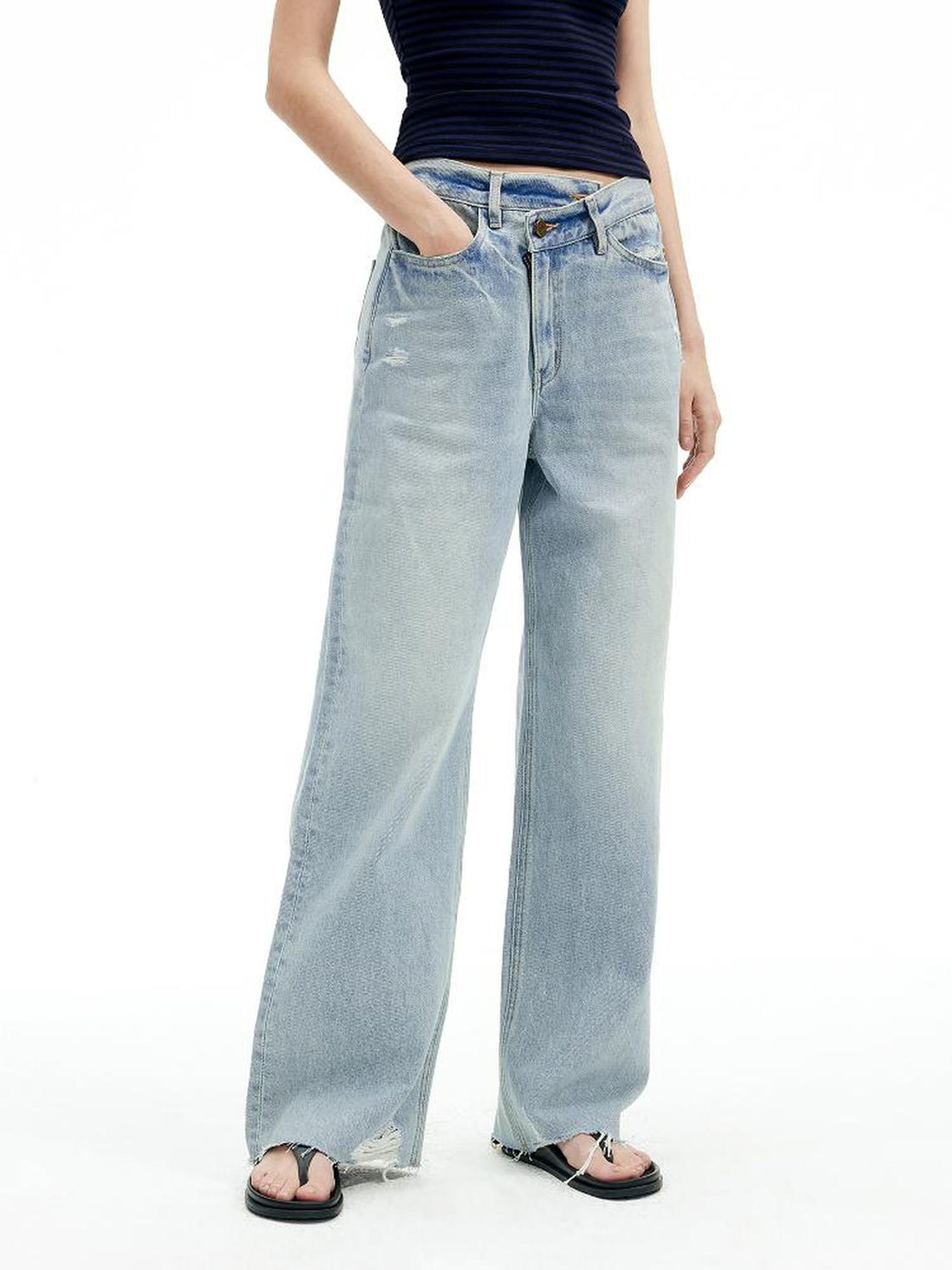 AFTADAWN Vintage Washed Distressed Straight Leg Jeans