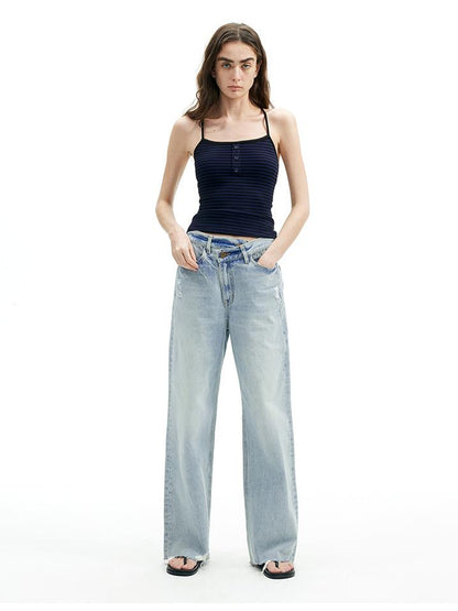 AFTADAWN Vintage Washed Distressed Straight Leg Jeans