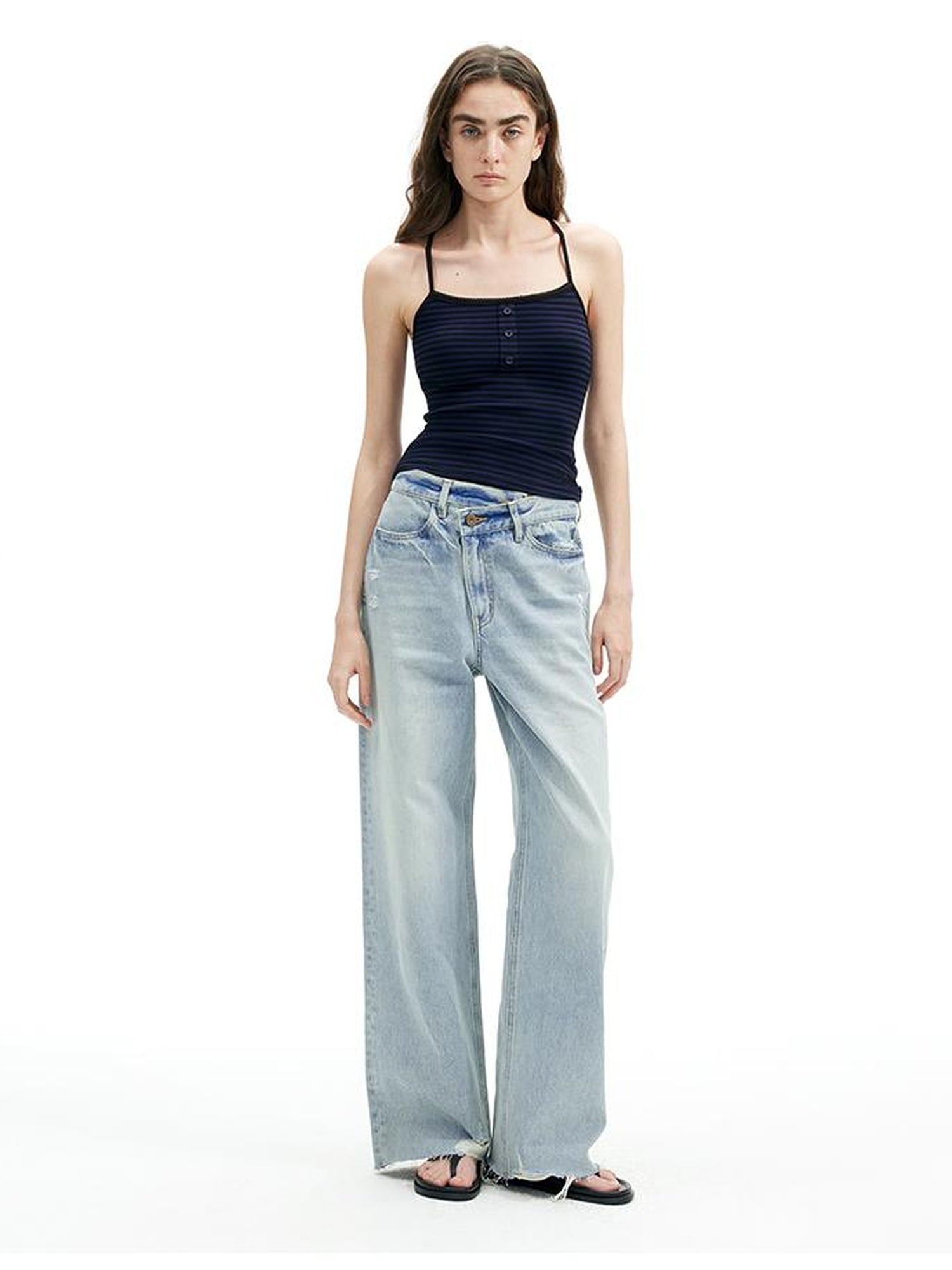 AFTADAWN Vintage Washed Distressed Straight Leg Jeans