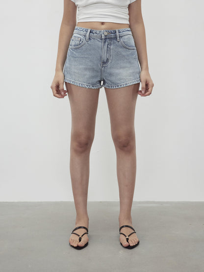 AFTADAWN Vintage Washed Low Rise Denim Shorts With Frayed Hem