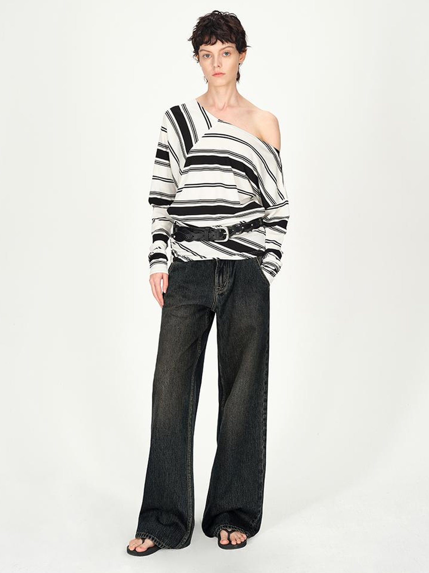 AFTADAWN Vintage Washed Low Rise Relaxed Wide Leg Denim Pants