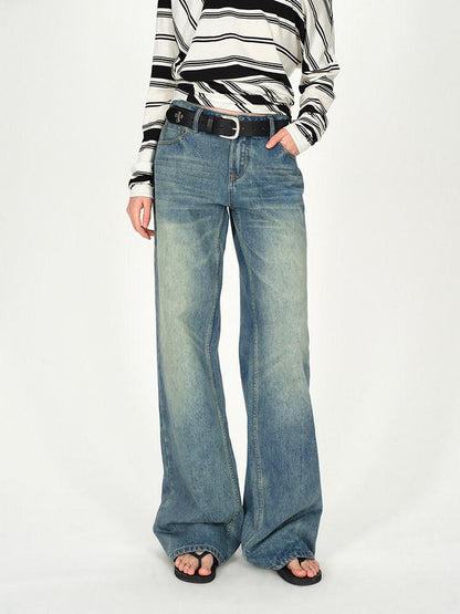 AFTADAWN Vintage Washed Low Rise Wide Loose Women&