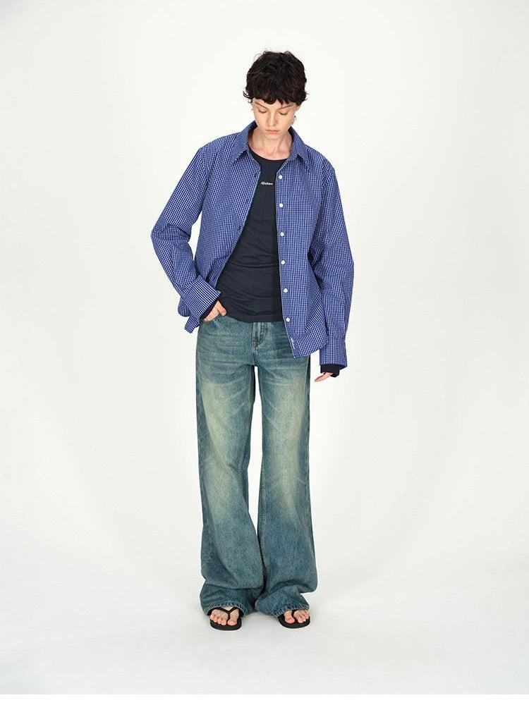 AFTADAWN Vintage Washed Low Rise Wide Loose Women&