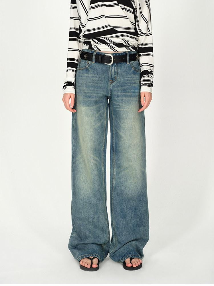 AFTADAWN Vintage Washed Low Rise Wide Loose Women&