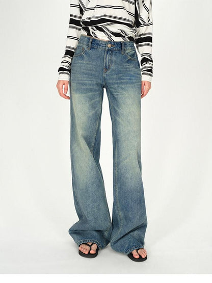 AFTADAWN Vintage Washed Low Rise Wide Loose Women&