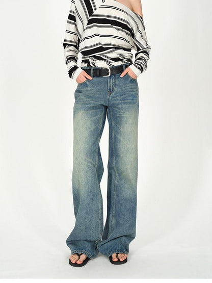 AFTADAWN Vintage Washed Low Rise Wide Loose Women&