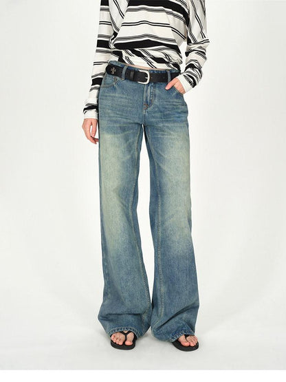 AFTADAWN Vintage Washed Low Rise Wide Loose Women&
