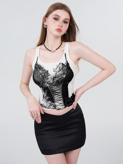 Visual Illusion Hand Drawn Sleeveless Top