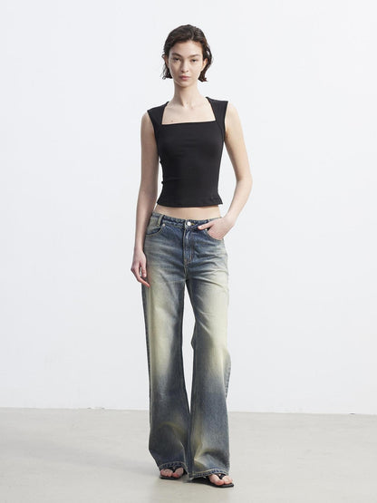 AFTADAWN Washed Distressed Relaxed Slimming Silhouette Women&