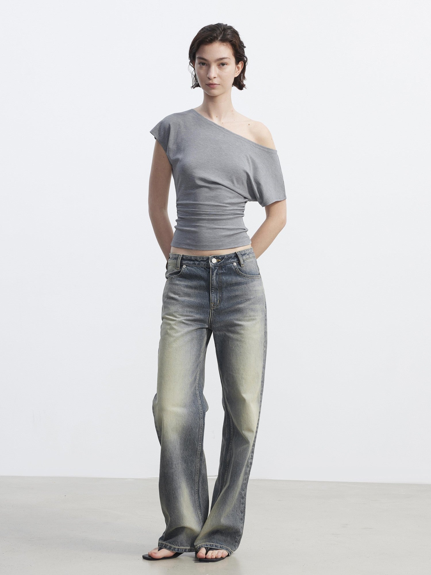 AFTADAWN Washed Distressed Relaxed Slimming Silhouette Women&