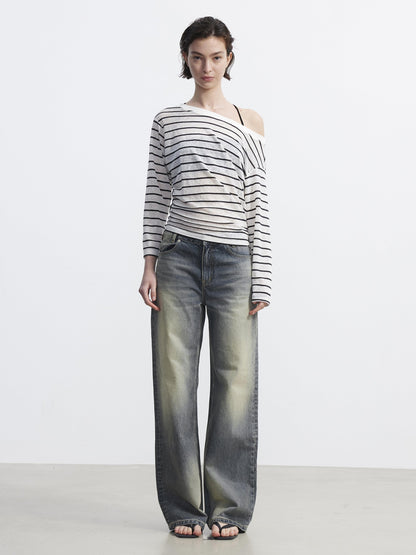 AFTADAWN Washed Distressed Relaxed Slimming Silhouette Women&