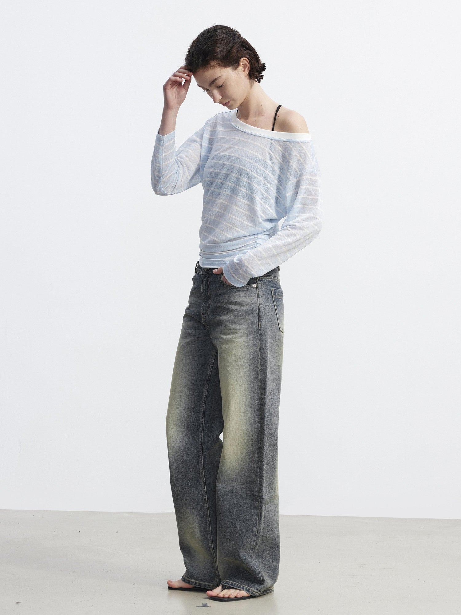 AFTADAWN Washed Distressed Relaxed Slimming Silhouette Women&