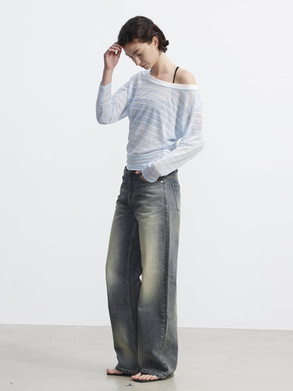 AFTADAWN Washed Distressed Relaxed Slimming Silhouette Women&