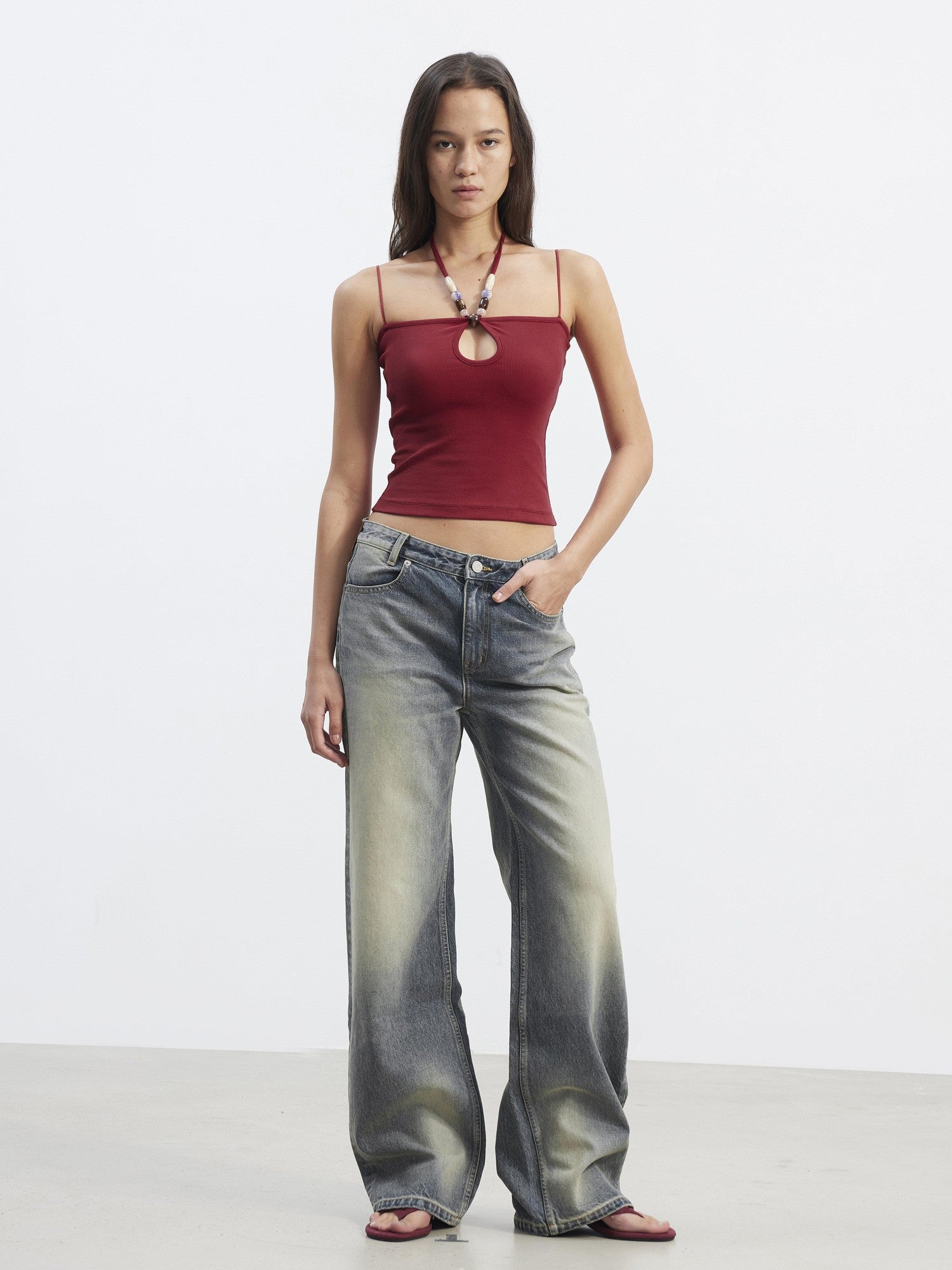 AFTADAWN Washed Distressed Relaxed Slimming Silhouette Women&