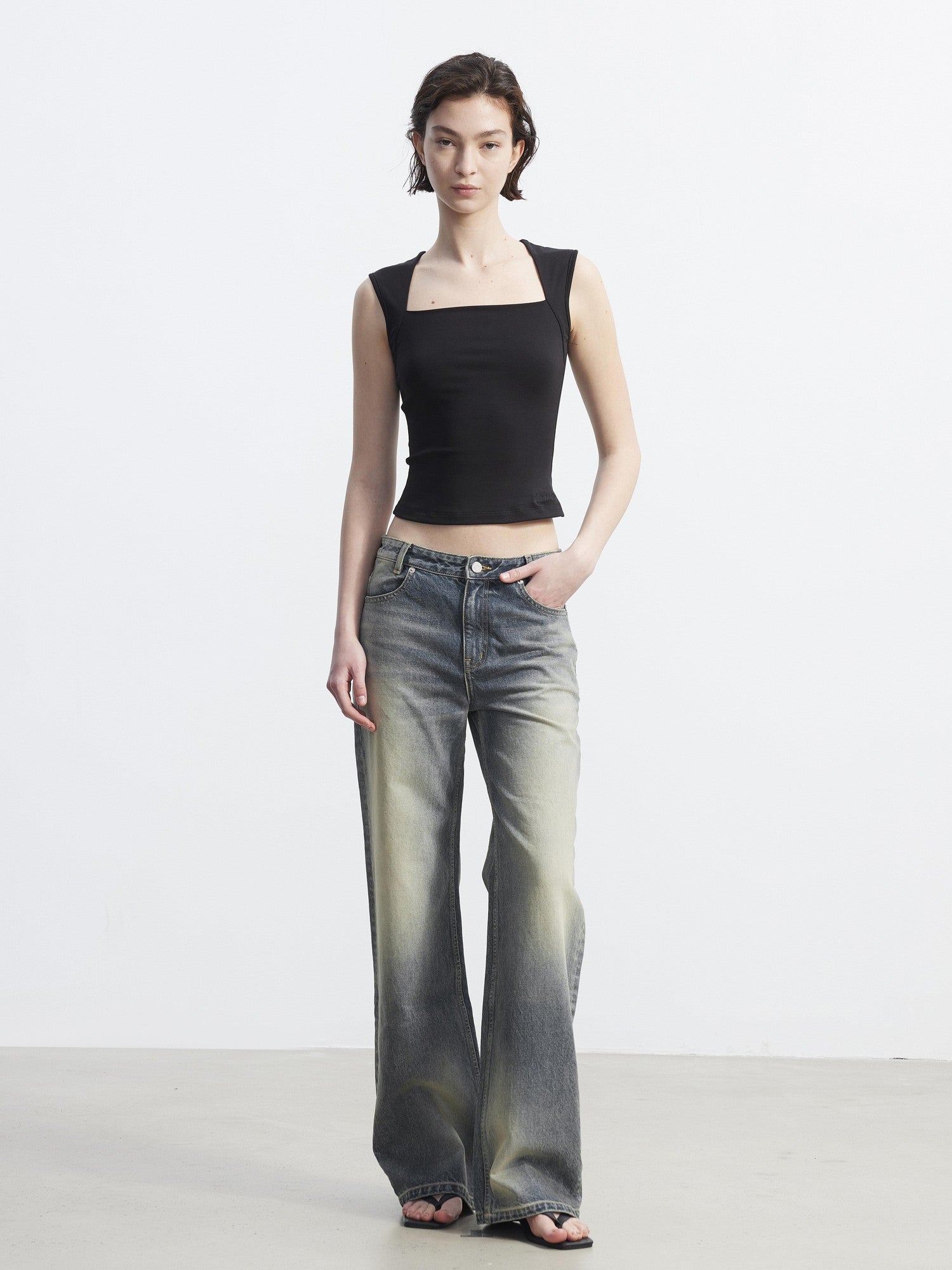 AFTADAWN Washed Distressed Relaxed Slimming Silhouette Women&