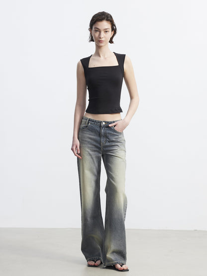 AFTADAWN Washed Distressed Relaxed Slimming Silhouette Women&