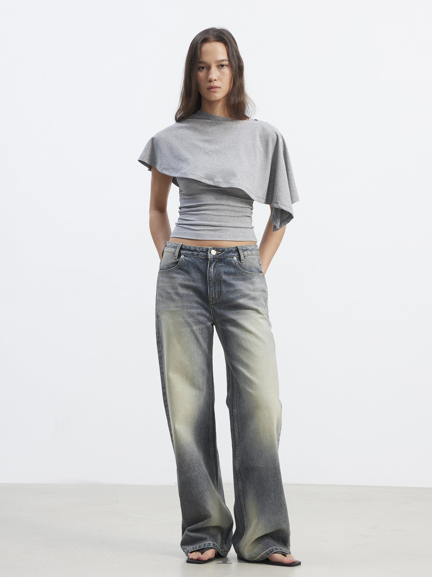 AFTADAWN Washed Distressed Relaxed Slimming Silhouette Women&