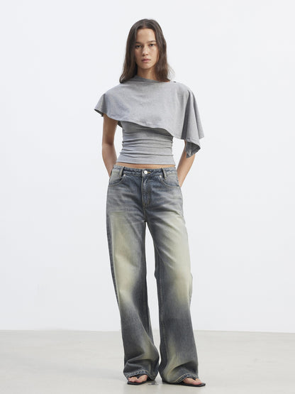 AFTADAWN Washed Distressed Relaxed Slimming Silhouette Women&
