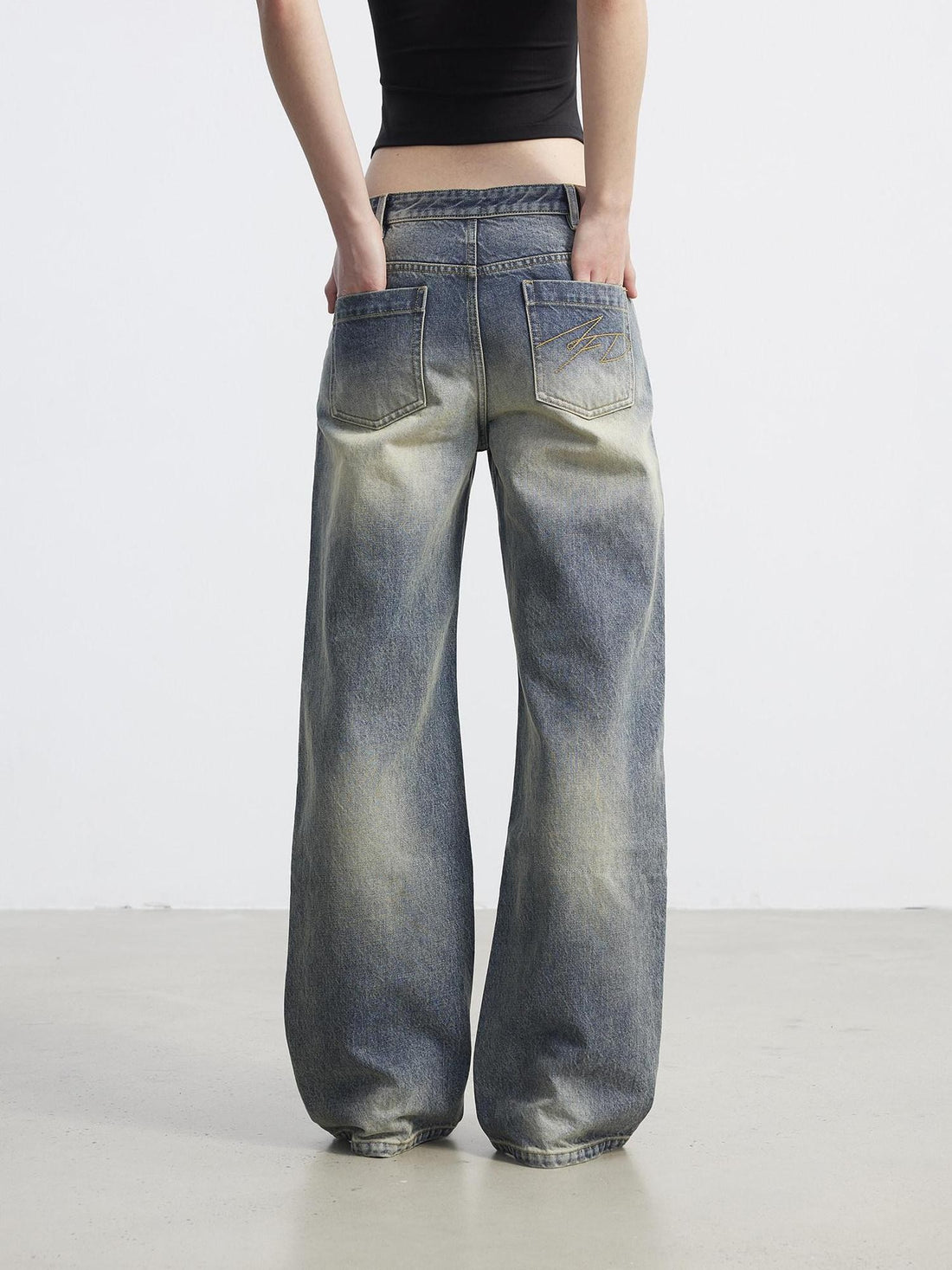 AFTADAWN Washed Distressed Relaxed Slimming Silhouette Women&