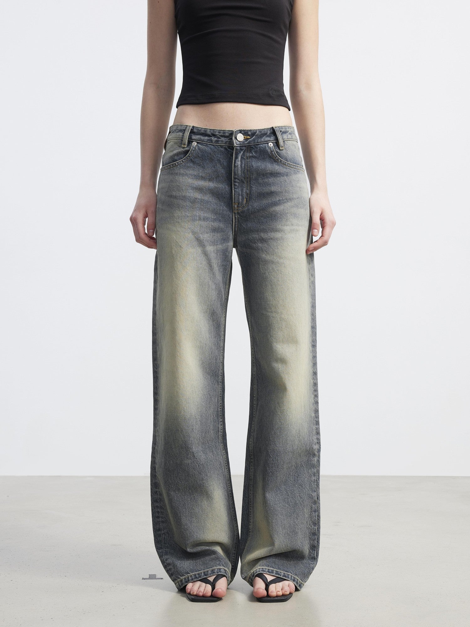 AFTADAWN Washed Distressed Relaxed Slimming Silhouette Women&