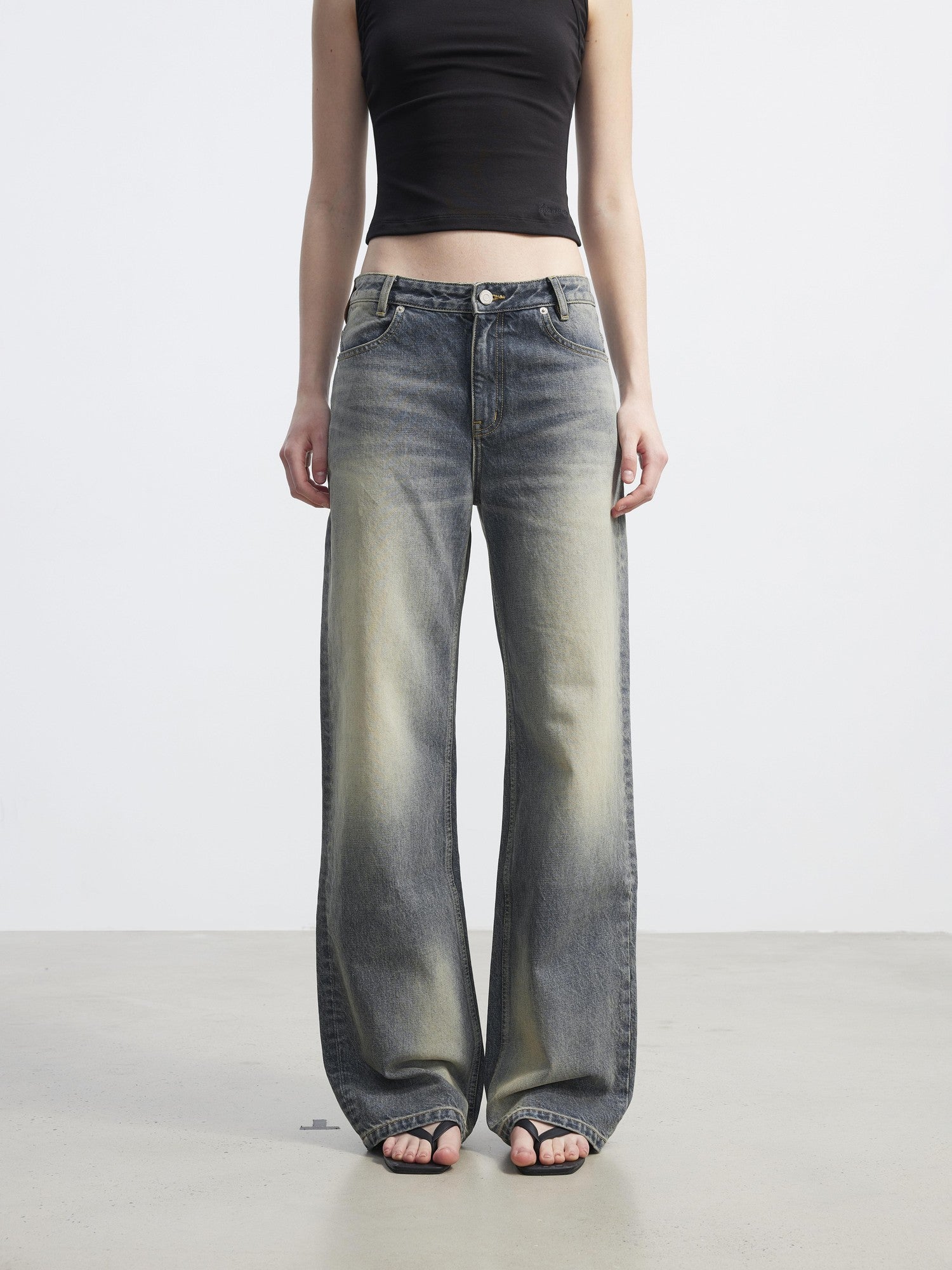 AFTADAWN Washed Distressed Relaxed Slimming Silhouette Women&