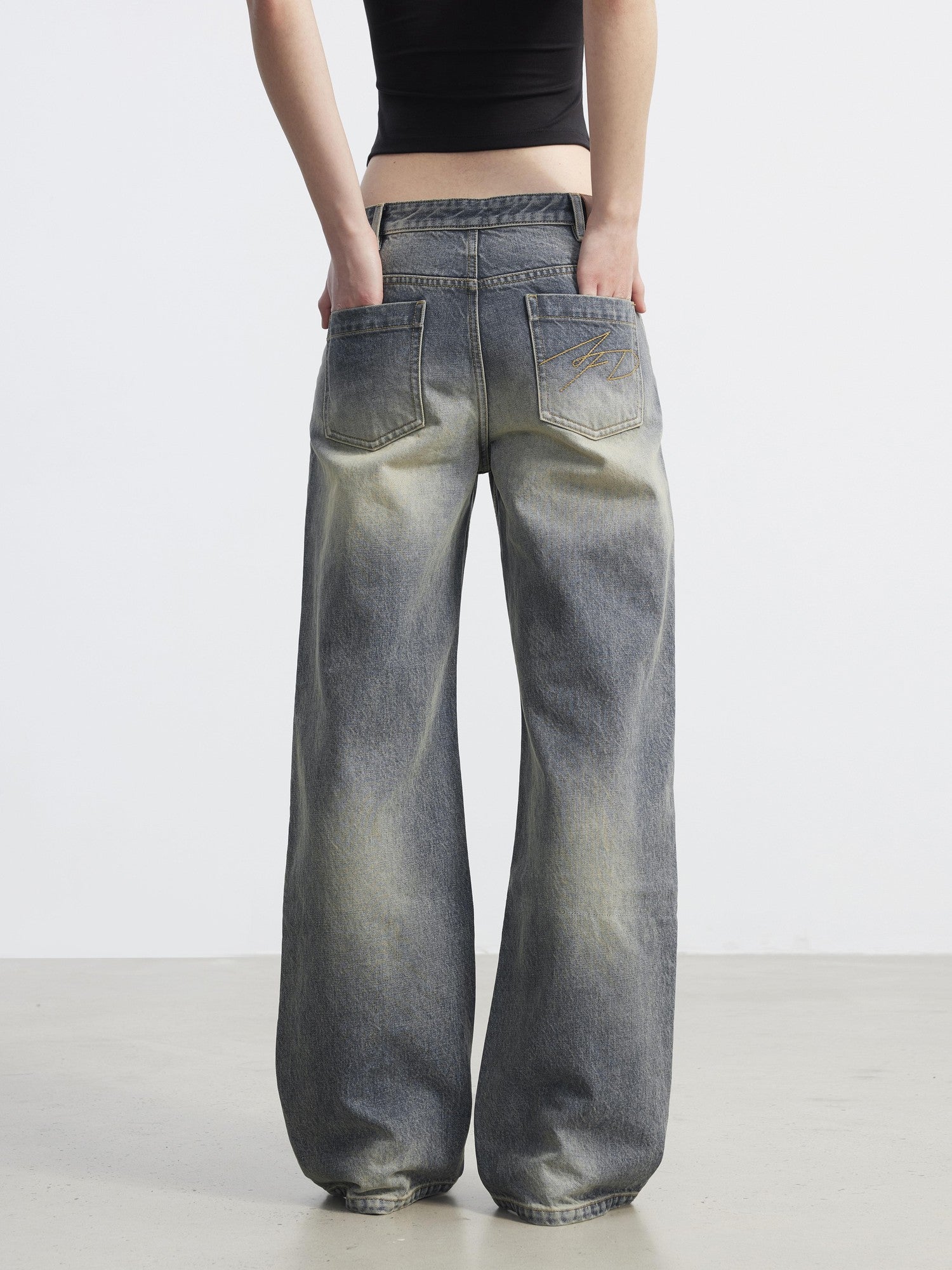 AFTADAWN Washed Distressed Relaxed Slimming Silhouette Women&