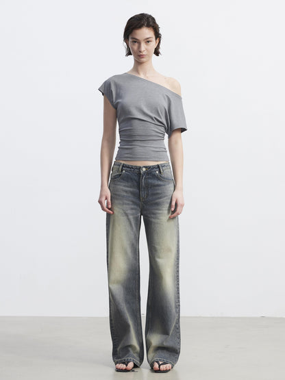 AFTADAWN Washed Distressed Relaxed Slimming Silhouette Women&