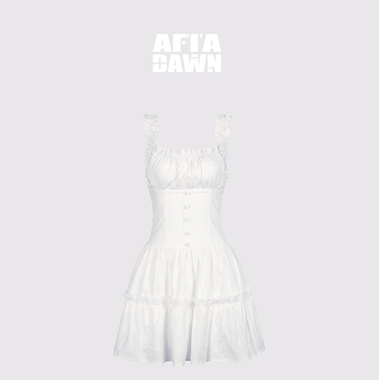 AFTADAWN_White_3d_Bow_Embroidered_Jacquard_Gathered_Women&
