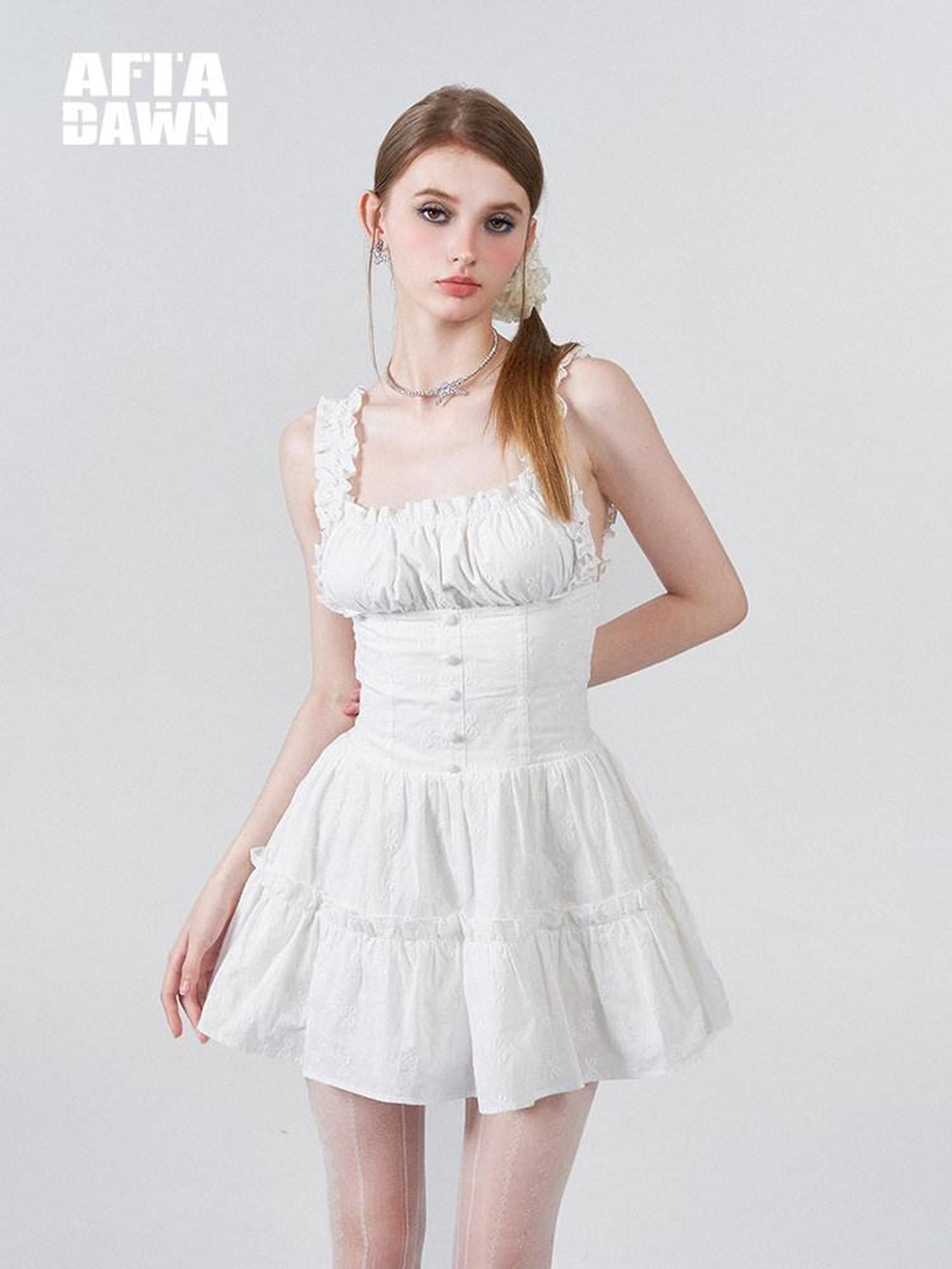 AFTADAWN White 3d Bow Embroidered Jacquard Gathered Women&