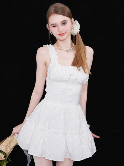 AFTADAWN White 3d Bow Embroidered Jacquard Gathered Women&