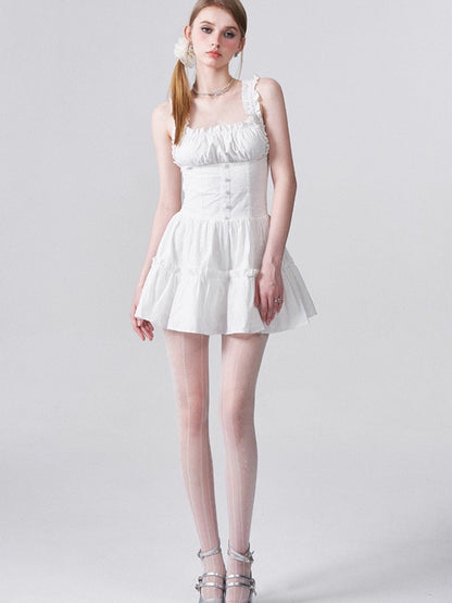 AFTADAWN White 3d Bow Embroidered Jacquard Gathered Women&