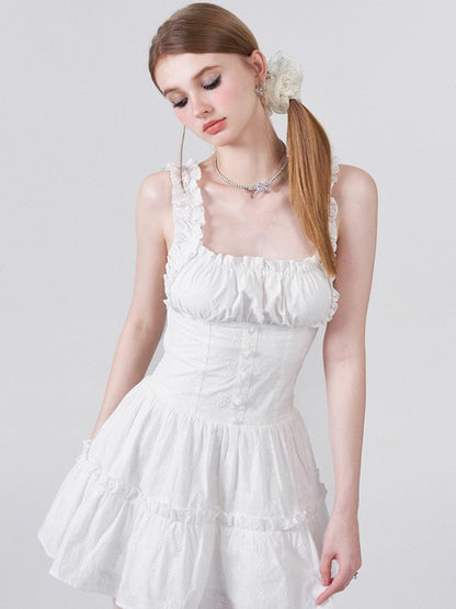 AFTADAWN White 3d Bow Embroidered Jacquard Gathered Women&