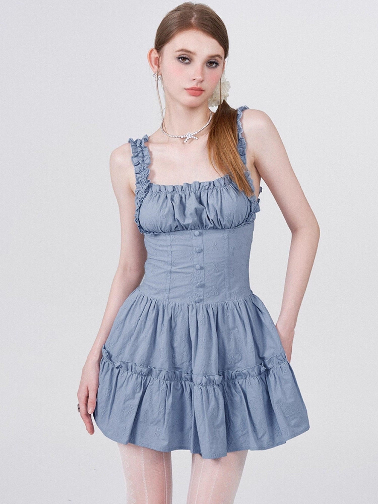 AFTADAWN White 3d Bow Embroidered Jacquard Gathered Women&
