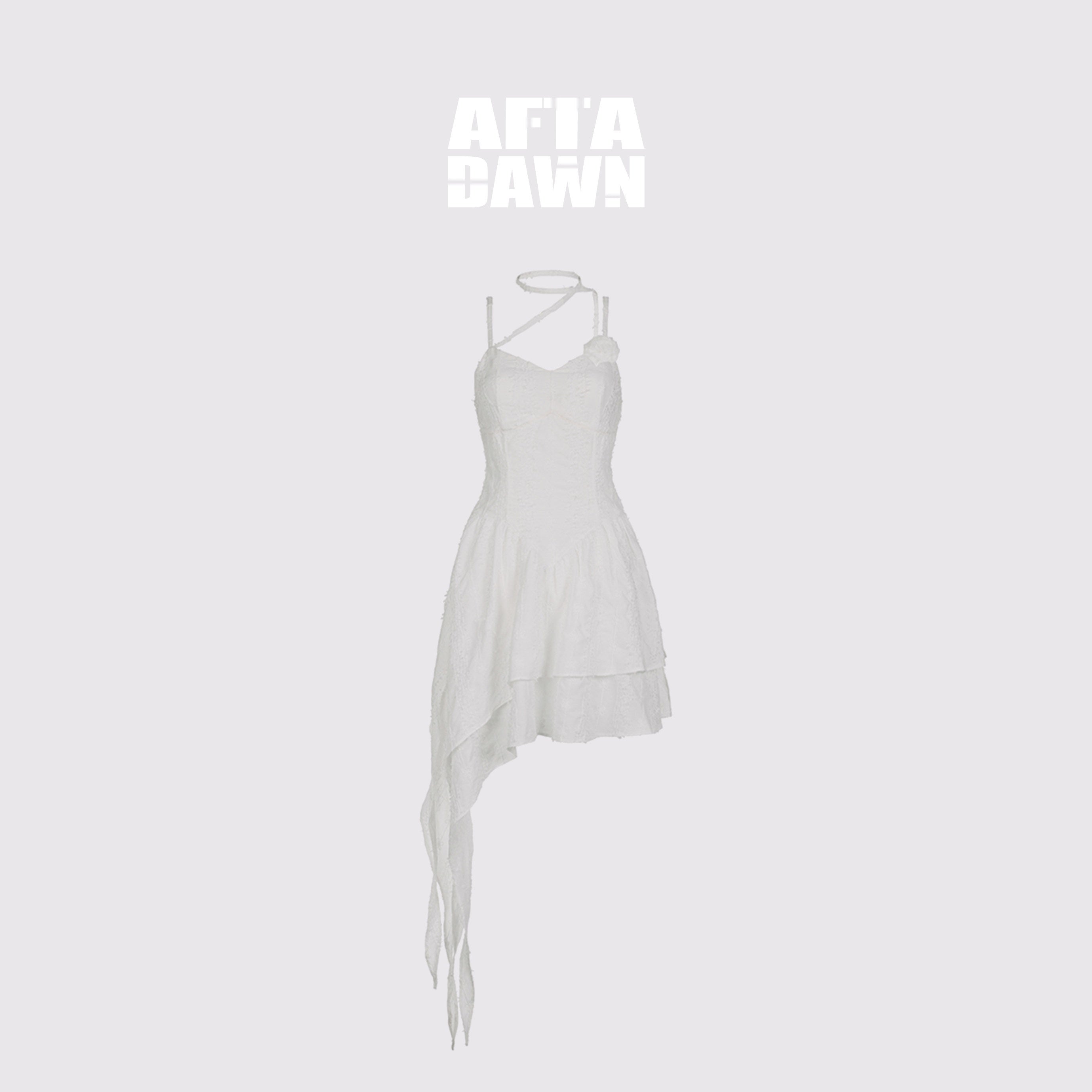 AFTADAWN_White_3d_Rose_Ruched_Asymmetrical_V-neck_Women&