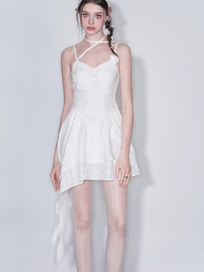 AFTADAWN White 3d Rose Ruched Asymmetrical V-neck Women&